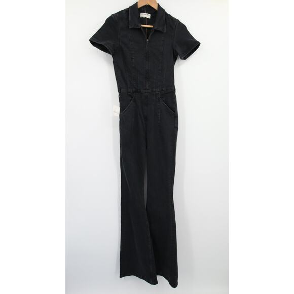 Free People We The Free Jayde Flare Jumpsuit Black Mamba NWT Denim Size S - Picture 2 of 11